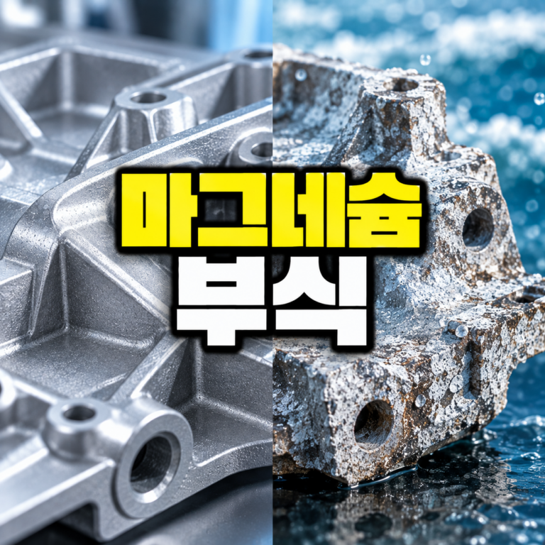 마그네슘 합금이 쉽게 부식되는 이유와 보호 방법 | 갈바닉 부식 예방 8 마그네슘 합금의 정상 표면과 수분·염분 환경에서 부식된 표면을 비교한 이미지