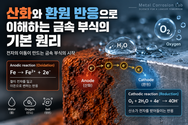 Oxidation and reduction reactions showing electron transfer during metal corrosion