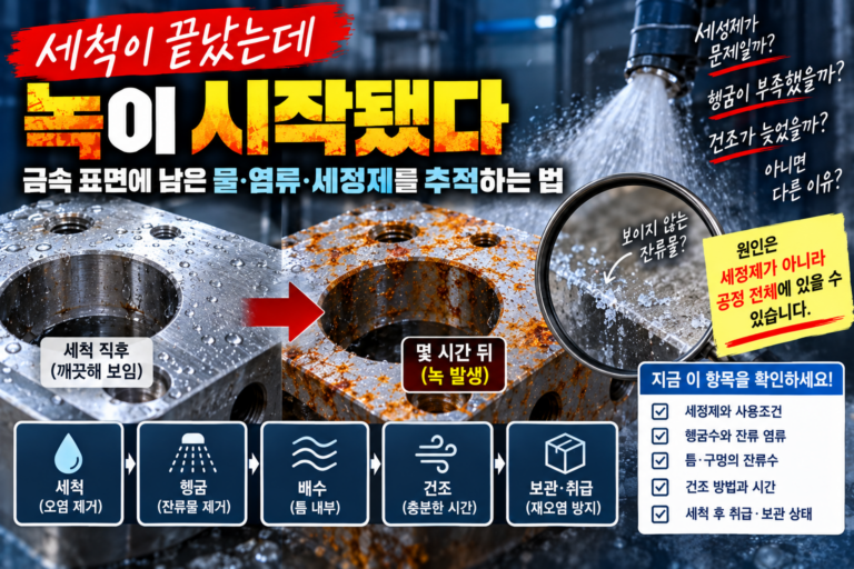 세척이 끝났는데 녹이 시작됐다: 금속 표면에 남은 물·염류·세정제를 추적하는 법 3 corrosion-after-metal-cleaning