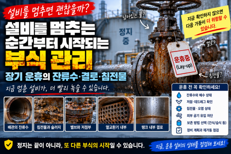 설비를 멈추는 순간부터 시작되는 부식 관리: 장기 운휴의 잔류수·결로·침전물 4 idle-equipment-layup-corrosion