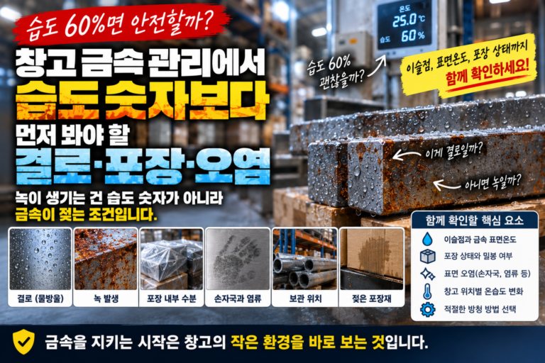 창고 금속 관리에서 습도 숫자보다 먼저 봐야 할 결로·포장·오염 5 metal-storage-condensation-corrosion