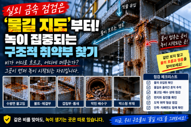 실외 금속 점검은 ‘물길 지도’부터: 녹이 집중되는 구조적 취약부 찾기 2 outdoor-steel-corrosion-inspection