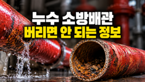 누수 난 소방배관 절단 시편과 내부 부식생성물, 침전물 상태를 보여주는 이미지